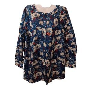 Duluth Trading Co. Womens Teal Floral Pattern Button-Up Tunic, NWT, XS